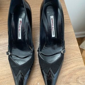Patent Manolo Blahnik Heels with Pony Hair